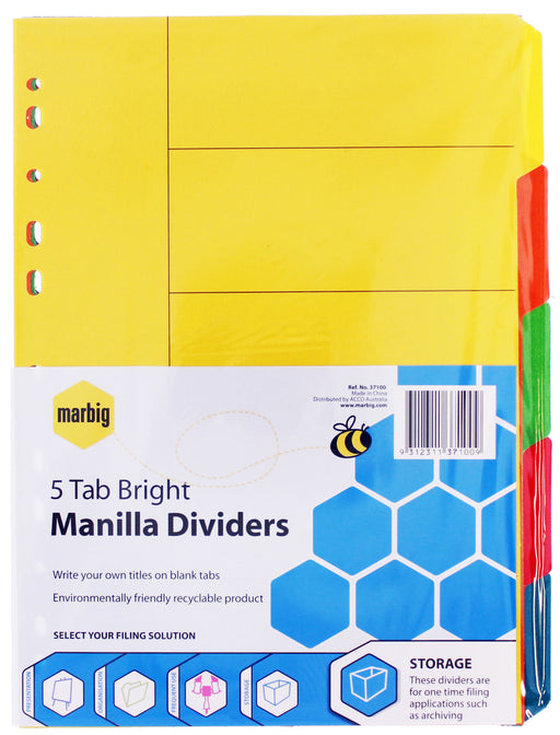 DIVIDERS A4 MANILLA BRIGHT 5 TAB