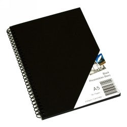VISUAL ART DIARY QUILL A5 SPIRAL BLACK PAPER 45 LEAF