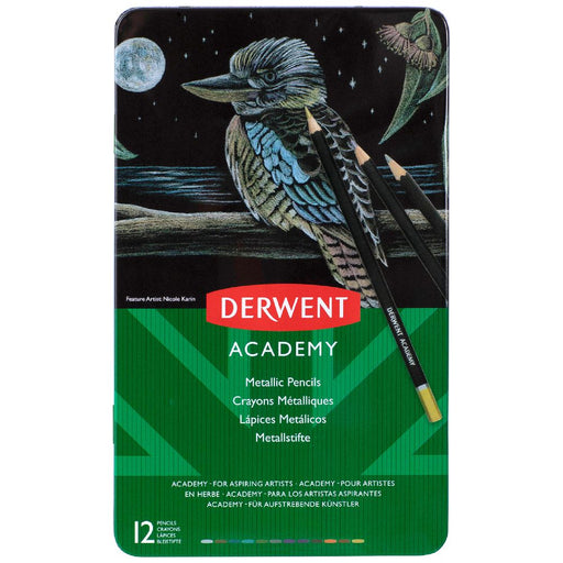 DERWENT ACADEMY METALLIC COLOUR PENCILS 12 PACK