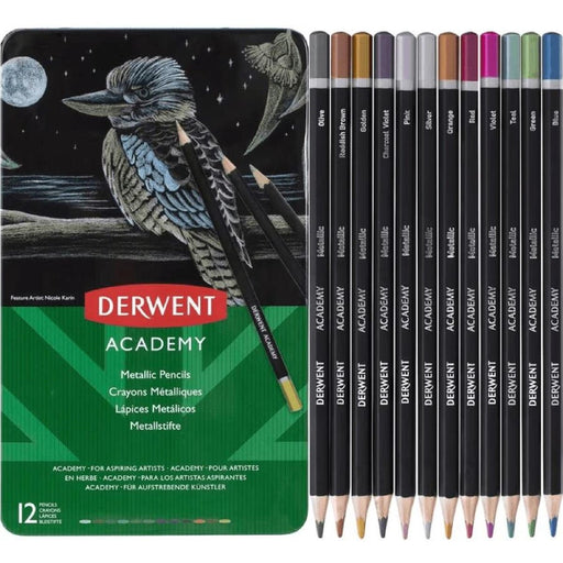 DERWENT ACADEMY METALLIC COLOUR PENCILS 12 PACK