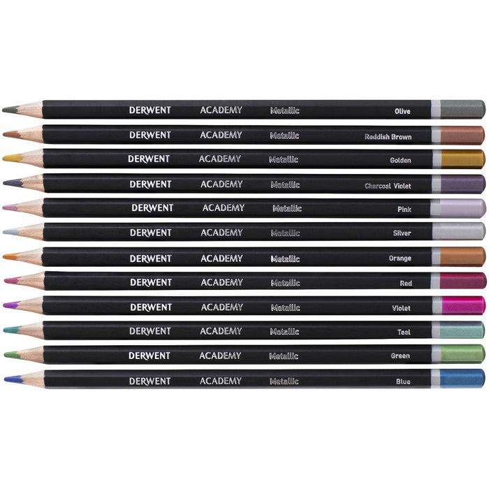 DERWENT ACADEMY METALLIC COLOUR PENCILS 12 PACK