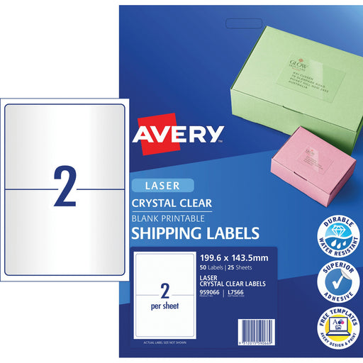 LABELS AVERY L7566 199.6X143.5MM SHIPPING 2UP CLEAR PK25