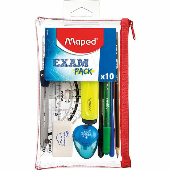 STUDENT KIT MAPED EXAM PENCIL CASE 10PC TRANSPARENT