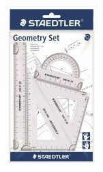 MATHS SET STAEDTLER LARGE GEOMETRY 569 4 PIECE CLEAR