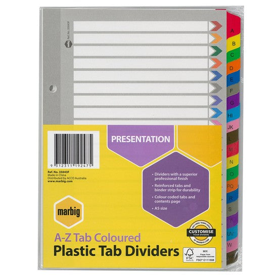 DIVIDERS A5 A-Z TAB BANTEX