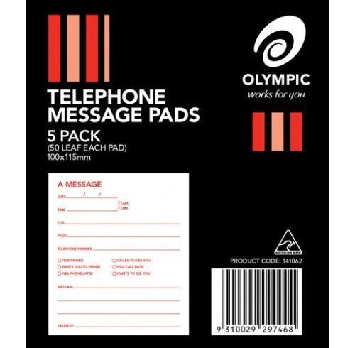 TELEPHONE MESSAGE PAD OLYMPIC 100X115 WHITE 50LF PK5