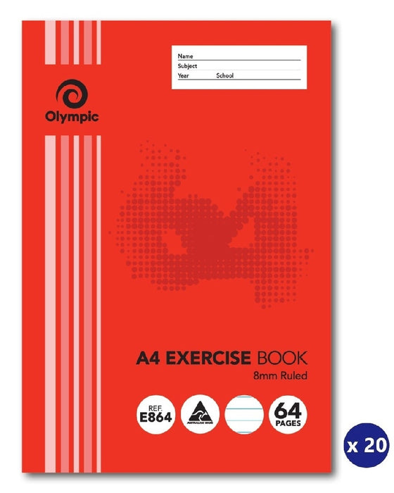 EXERCISE BOOK OLYMPIC A4 8MM 64 PAGE MARGIN