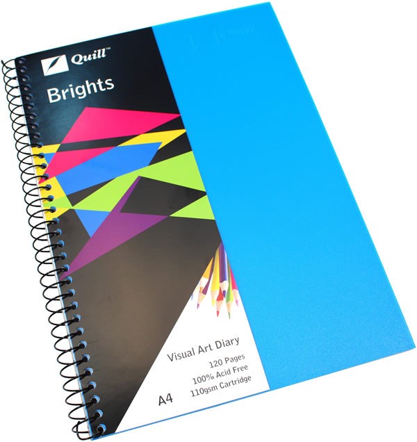 DIARY VISUAL ART QUILL A4 BRIGHTS BLUE 60LF