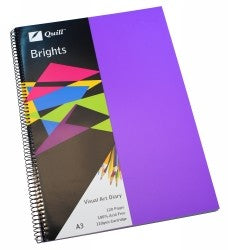 VISUAL ART DIARY QUILL A3 BRIGHTS DARK PURPLE 60 LEAF