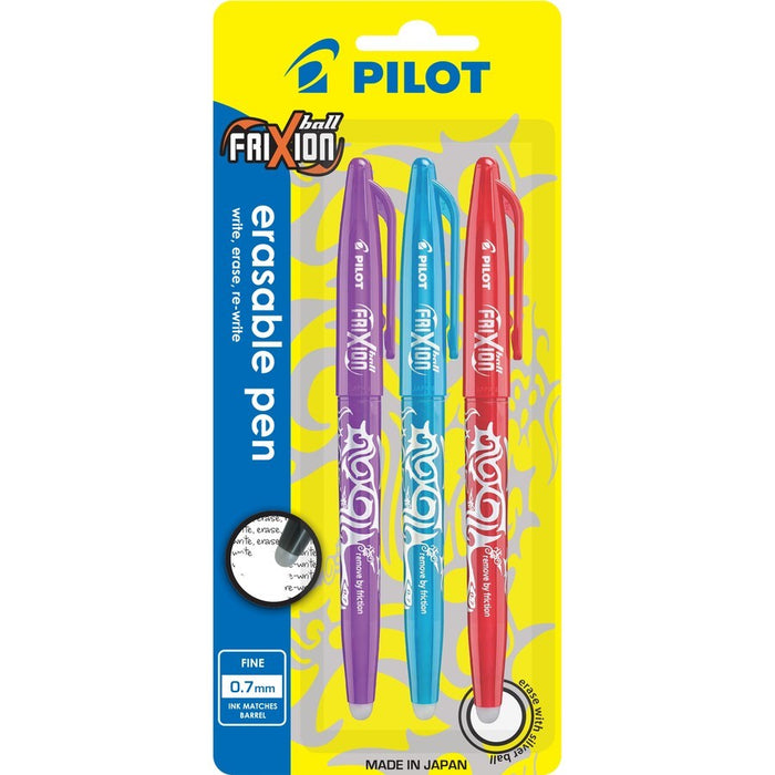 PEN PILOT 1.0MM FRIXION BALL MEDIUM FUN COLOURS PINK/VIOLET/LIGHT BLUE PACK 3