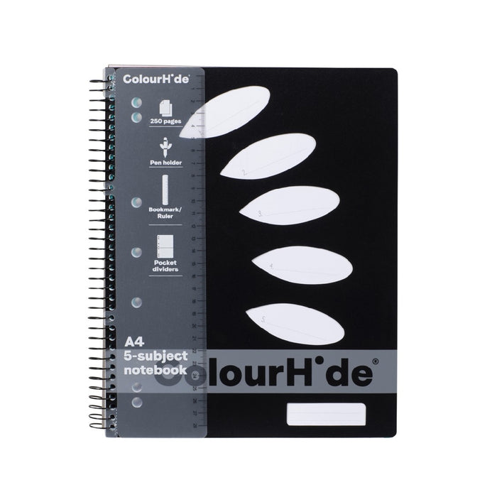 NOTEBOOK COLOURHIDE A4 5 SUBJECT BLACK 250 PAGE