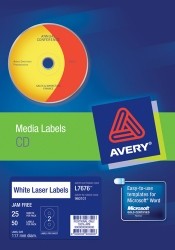 LABEL AVERY LASER L7676 CD/DVD BLK/WHT 2L 117MM DIA. 25'S