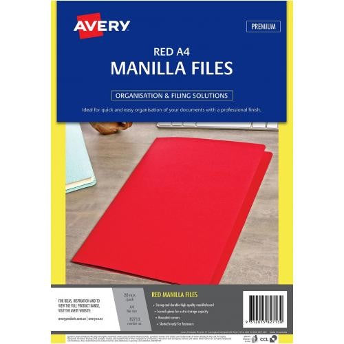 MANILLA FOLDER AVERY A4 RED PACK 20