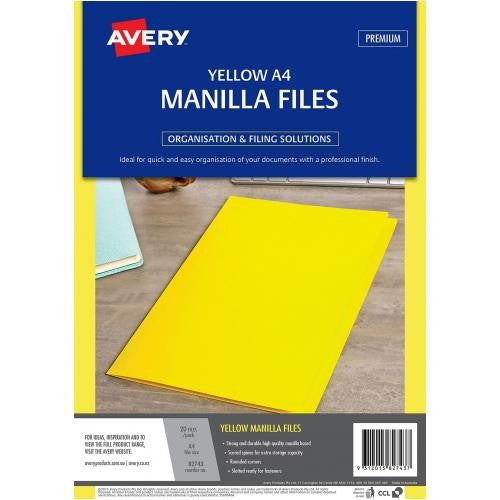 MANILLA FOLDER AVERY A4 YELLOW PACK 20