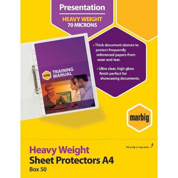 SHEET PROTECTORS MARBIG A4 HEAVYWEIGHT BOX 50