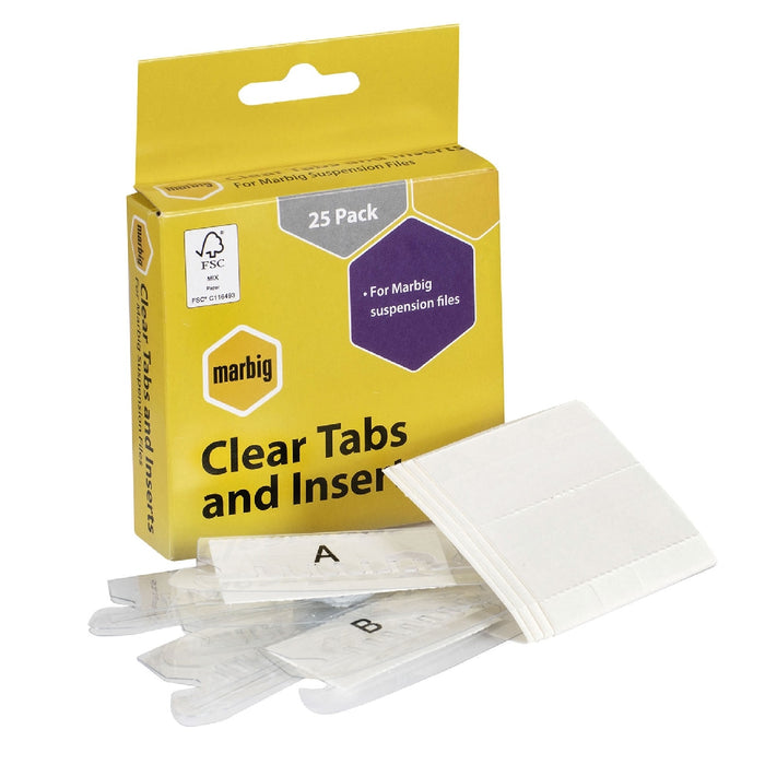 TABS & INSERTS MARBIG FOR SUSPENSION FILES 25'S CLEAR