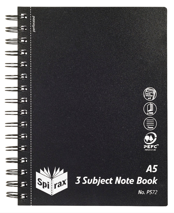 NOTEBOOK SPIRAX P572 PP 3 SUBJECT A5 S/O 300PG BLACK