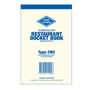 DOCKET BOOKS ZIONS RESTAURANT DUPLICATE CARBONLESS