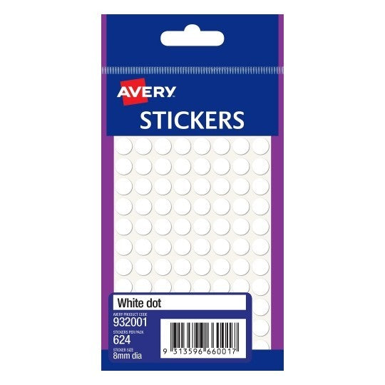 LABEL AVERY F/P #32001 8MM PERM DOT WHITE