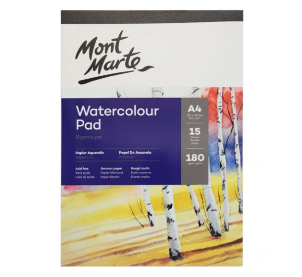 MONT MARTE WATERCOLOUR PAD GERMAN PAPER A4 180gsm 15 SHEET
