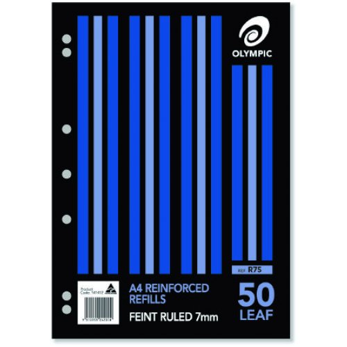 LOOSE LEAF REINFORCED REFILLS OLYMPIC A4 RULED 7MM PK50