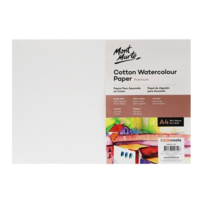 MM COTTON WATERCOLOUR PAPER 300GSM A4 5 SHEETS